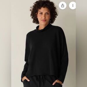 EILEEN FISHER LP Black Organic Cotton Cashmere Boxy Cowl Neck Sweater Orig $368